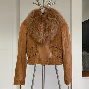 📍<SOLD> Leather & Shearling Detachable Shawl Moto Jacket